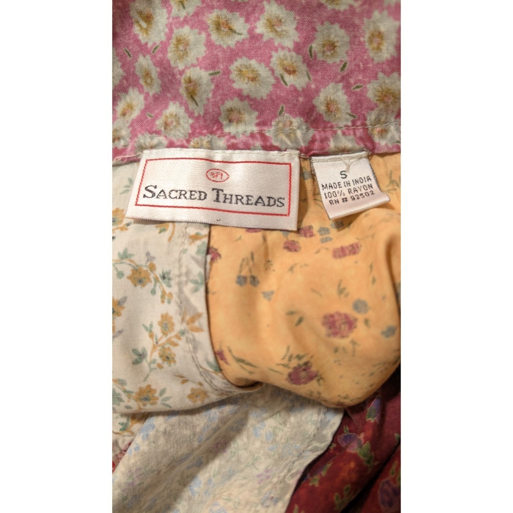 NWT Vtg Sacred Threads Patchwork Overalls CottageCore Boho Artsy Lagenlook Small - Picture 6 of 16